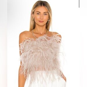 Lamarque Zaina Feather-Trim Strapless Top in light grey